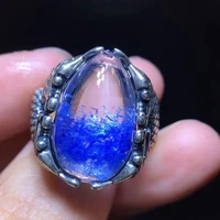 natural blue rutilated dumortierite quartz adjustable ring crystal 925 sterling silver 18 71 2mm woman men oval jewelry aaaaa