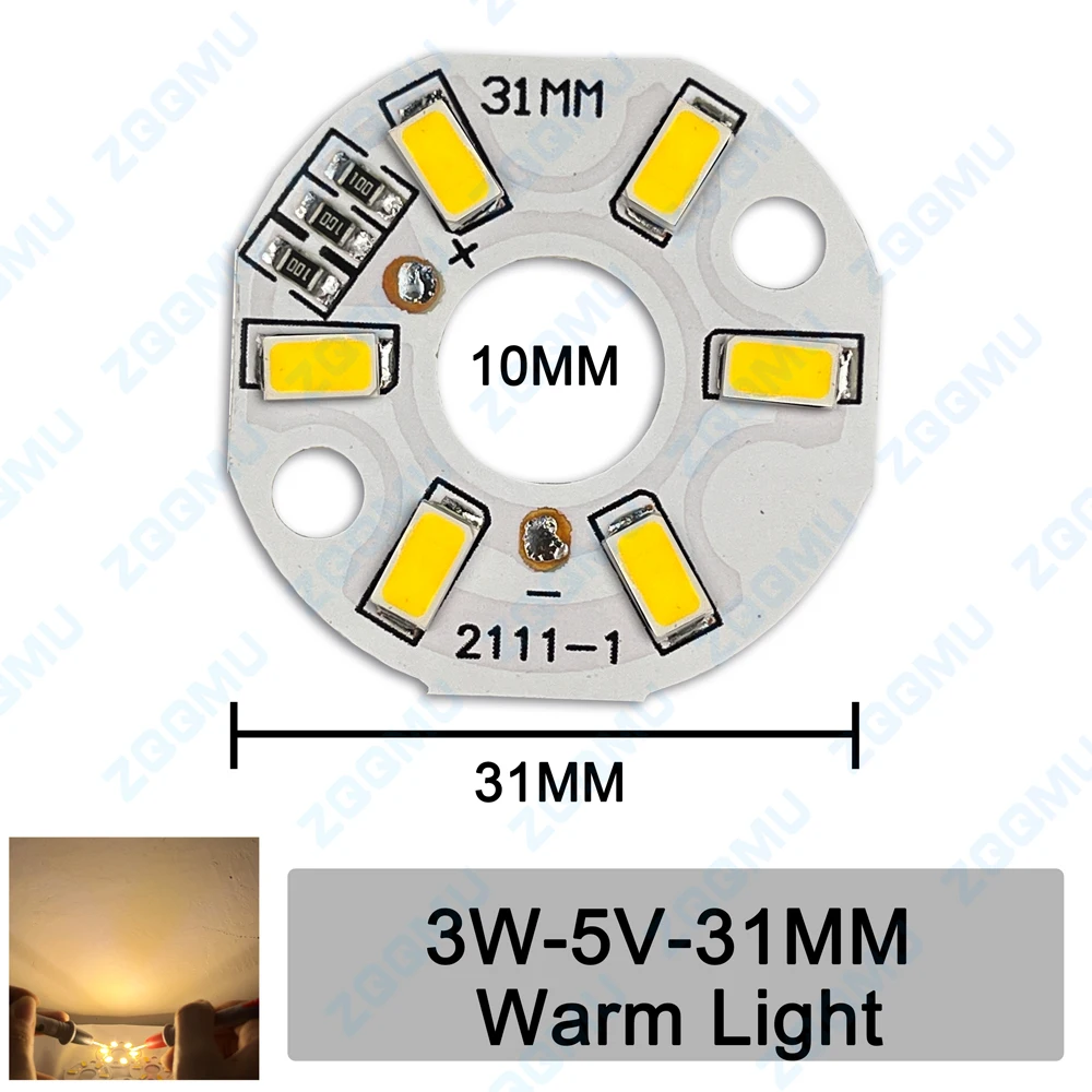 31 мм DC5V 3 Вт 5730 чип SMD DIY круглый красный зеленый синий белый теплый розовый