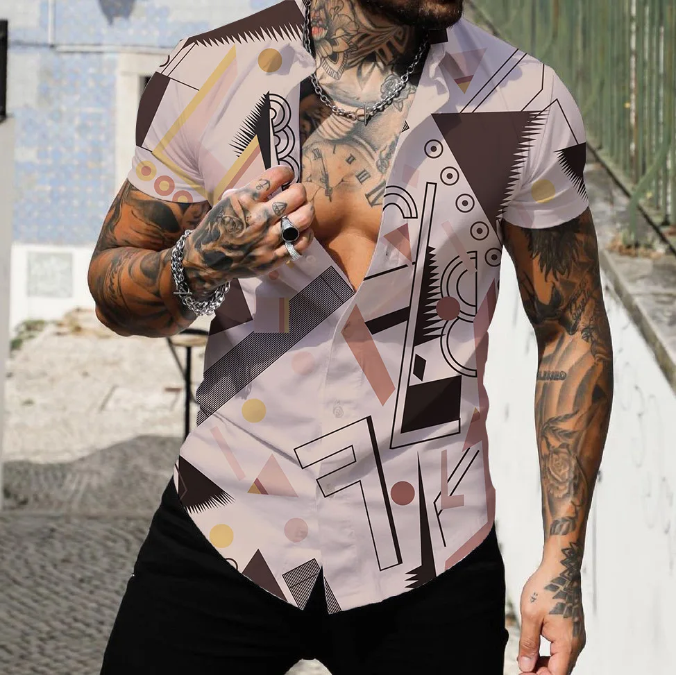 

2022 Summer New Men's Short Sleeve Shirt Lapel 3D Print Hawaiian Shirt Beach T-Shirt Men's Oversized Top S-5XL