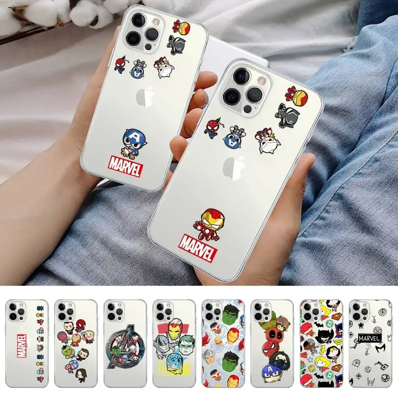 

Marvel Superhero spiderman cartoon image Phone Case For iPhone 11 12 13 14 Mini Pro Max XR X XS TPU Clear Case For 8 7 6 Plus SE