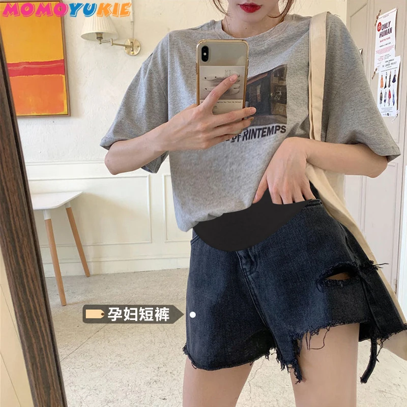 maternity Clothes for pregnant women ripped denim hole shorts summer pregnancy pants woman  women's clothing 2022 grossesse