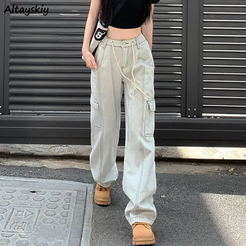 

Retro Jeans Women High Waist Autumn Loose BF Streetwear Bleached Safari Style Cool Unisex Ulzzang Harajuku Fashion All-match Ins