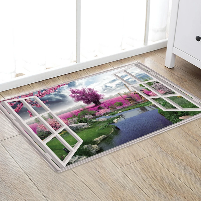

Window Outside Landscape Flannel Kitchen Rugs Bedroom Living Room Hallway Carpet Bathroom Anti-Slip Floor Mats Home Decoration