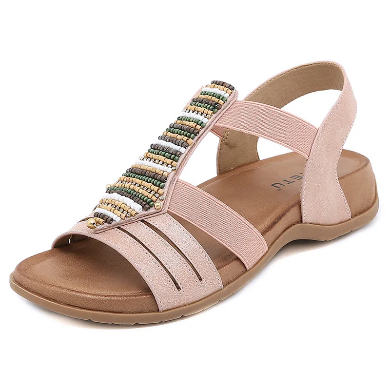 

2022 Summer Shoes Women Sandals Flat Bohemian Beach Sandals Ladies Summer Holiday Shoes Pink Black A4608