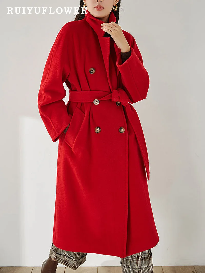 

Зимнее женское утолщенное теплое шерстяное кашемировое однотонное длинное пальто женская верхняя одежда свободные прямые шерстяные пальто Корейская женская одежда