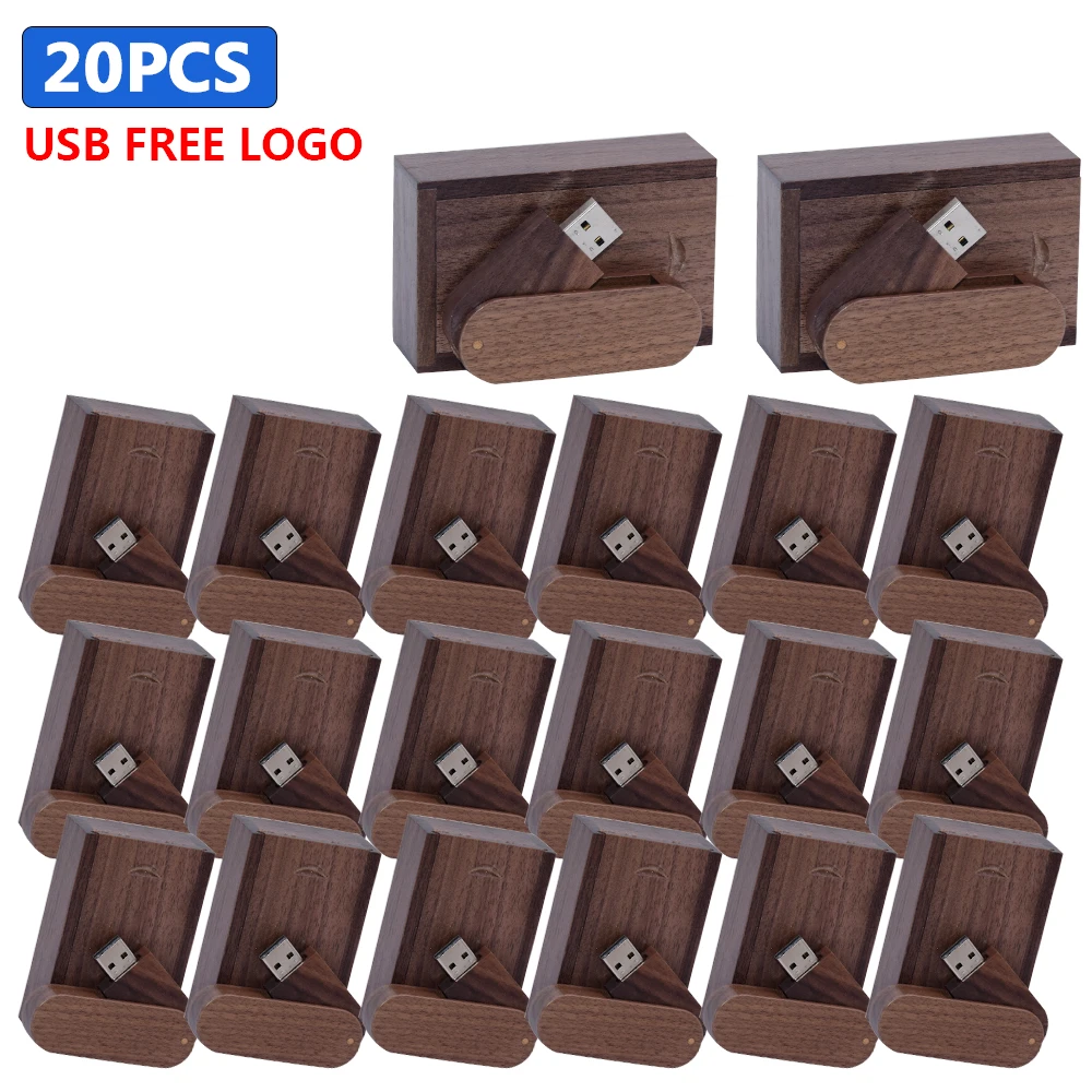 20pcs/lot Free custom logo wooden usb flash drive with box pen drive 64GB 32GB 16GB 4GB USB memory card pendrive personal gift