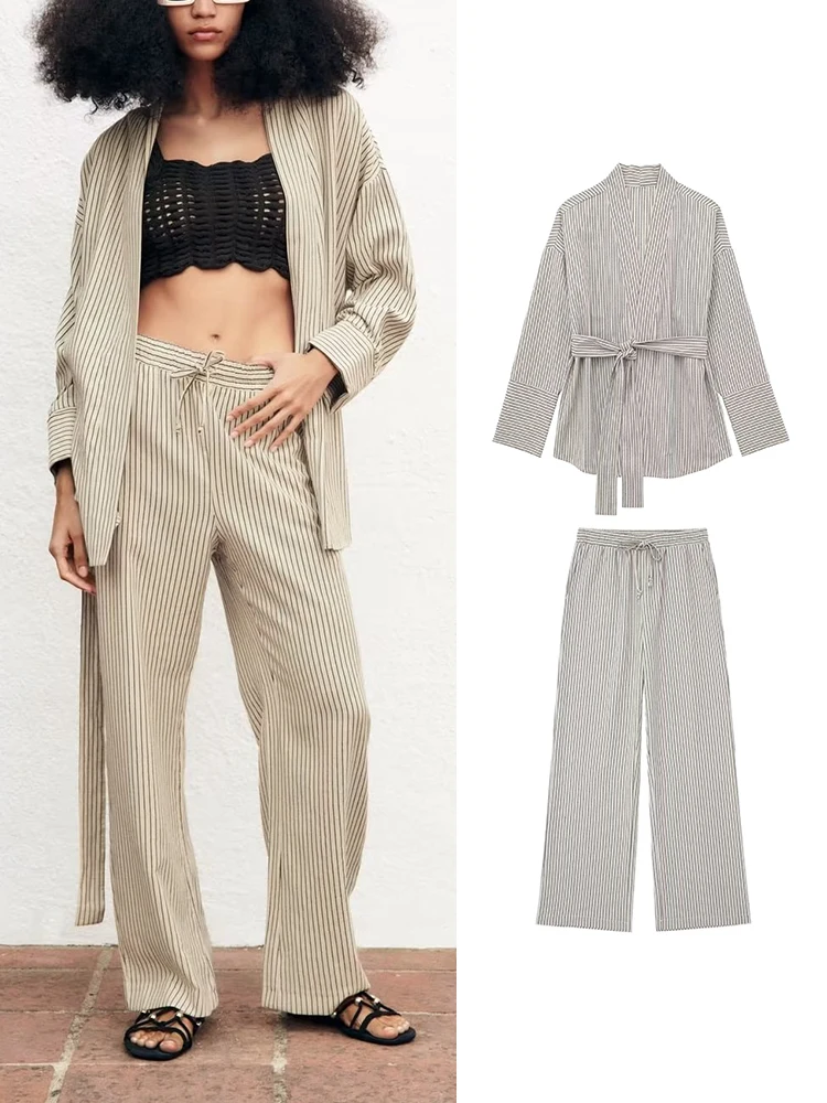 

Женский костюм-кимоно с длинным рукавом и брюками, повседневный комплект из двух предметов, 2023