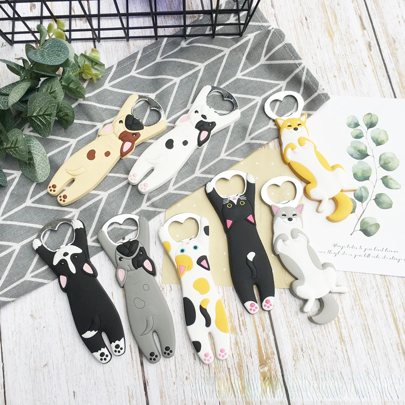 Cartoon Cute Cat Dog Bottle Opener Fridge Magnets Stainless Steel Refrigerator Sticker Kitchen Bar Tools Home Decoration