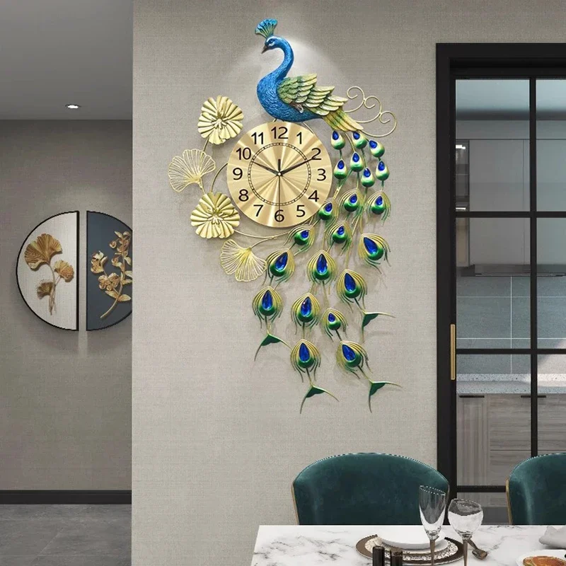 Фото Роскошные настенные часы Peacock: Минималистичный скандинавский дизайн, бесшумные, эстетичные, большие, для ресторана и домашнего декора №1