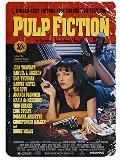 

Mora color Pulp Fiction tin Sign Vintage Metal Pub Club Cafe bar Home Wall Art Decoration Poster Retro 8x12 inches