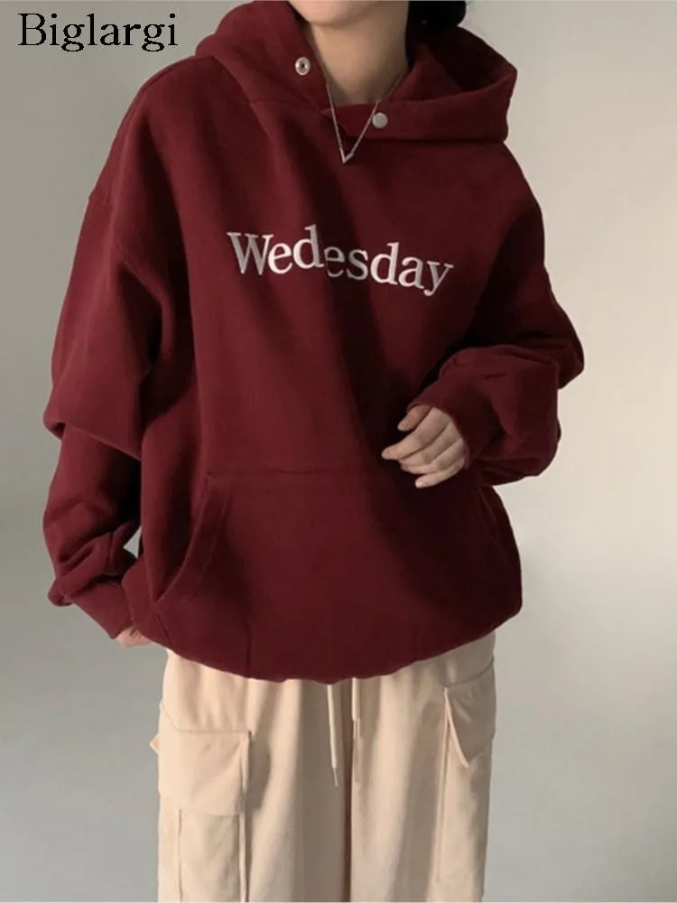 

Autumn Winter Pullover Hoodies Sweatshirt Women Letter Embroidery Korean Loose Ladies Sweatshirts Fashion Woman Sweatshirt 2023