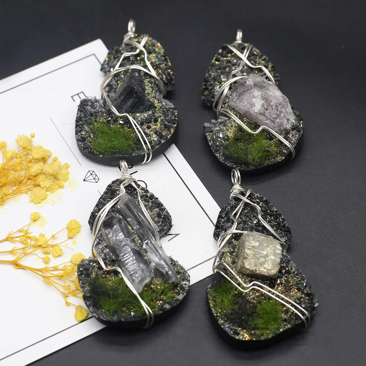 

Charming Natural Stone Resin Hand Wound Semi-Precious Stone Irregular Pendant 33X60mm For Jewelry Making DIY Accessory