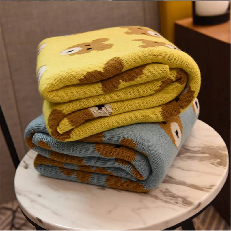 Скандинавская Милая одеяло голубого и желтого медведя детское мягкое милые