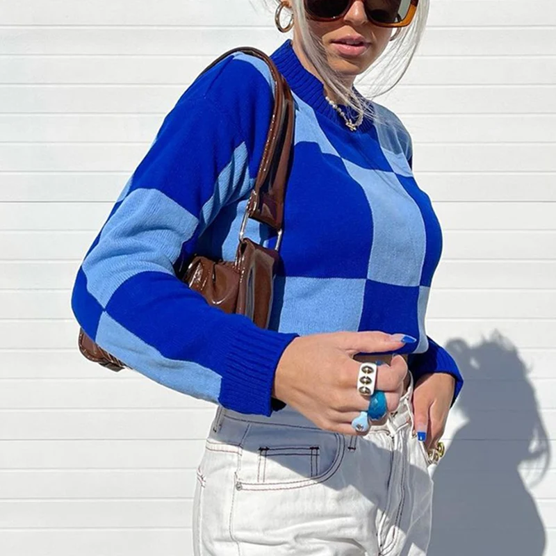 

Женский трикотажный свитер с круглым вырезом, длинным рукавом