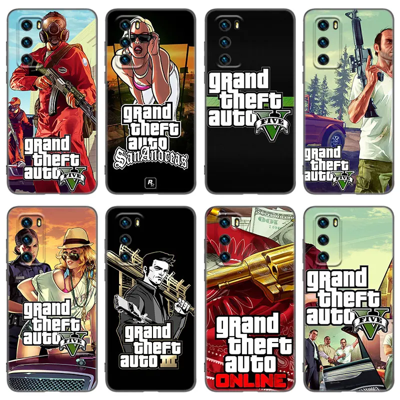 Чехол для телефона с Gta 5 Grand Theft Huawei P40 P30 P20 P10 P9 P8 Lite 2017 P50 P Smart Pro Z S 2021 2020 2019 2018 мягкий
