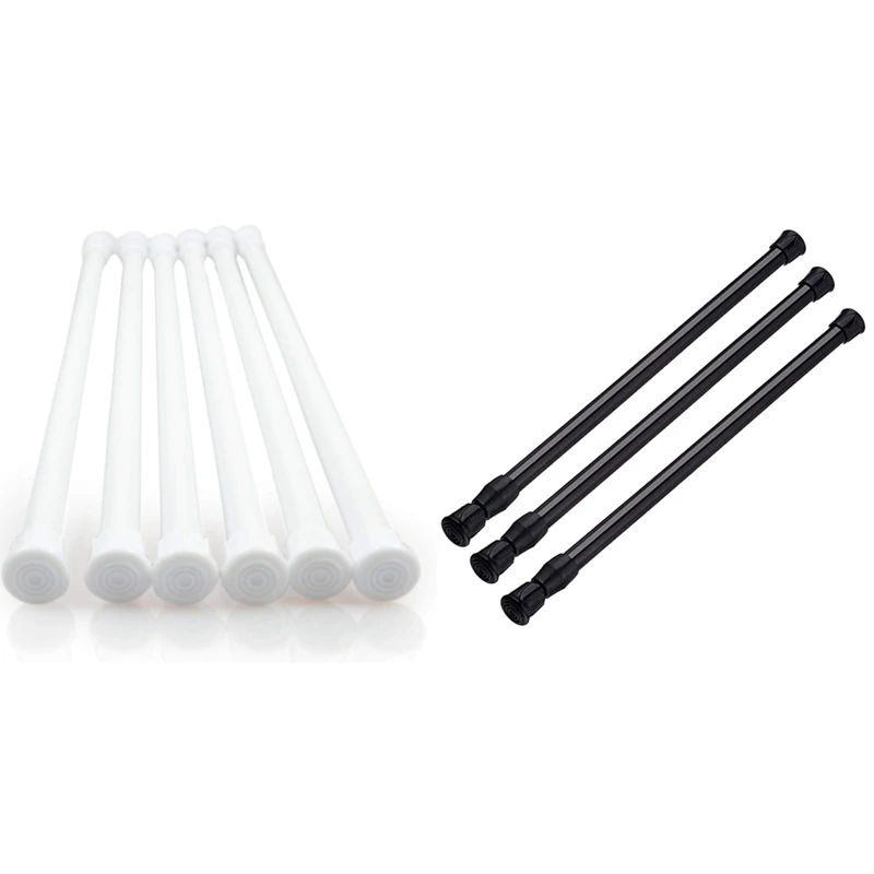 

6 Pack Tension Rods, Adjustable Spring Cupboard Bars Rod & 3PCS Tension Rod Black Spring Curtain Rods 27.5 To 47 Inch