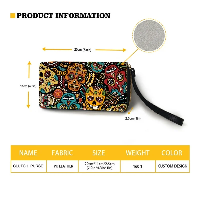 Belidome Sugar Skull Wristlet Wallets for Womens Casual PU Leather Long Purse RFID Blocking Card Holder Clutch Bag Lady Handbags