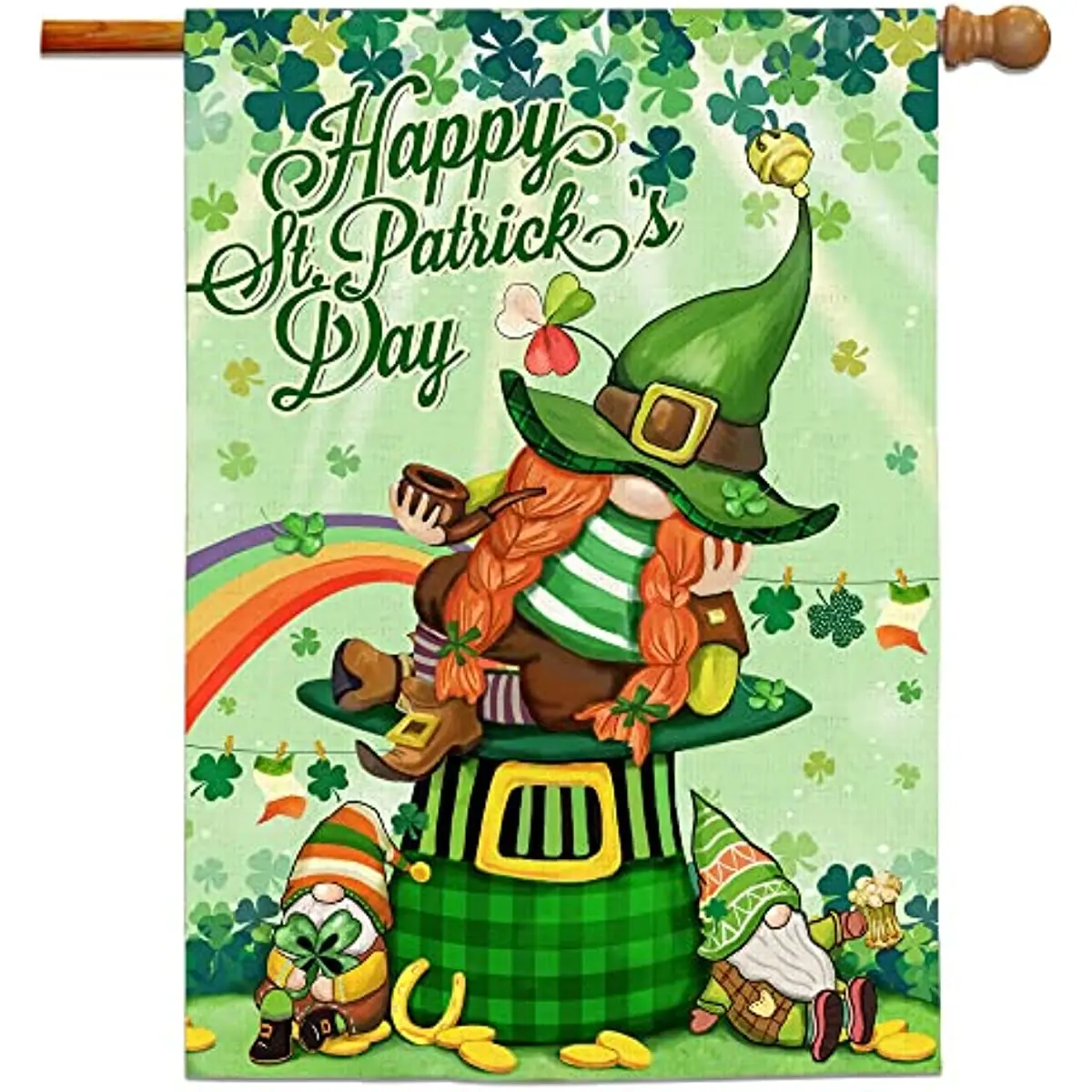 

Gnome St Patricks Day Flags 12x18 In Double Sided Irish St Patricks Day Decorations for Home Green Day House Flag Outside Porch
