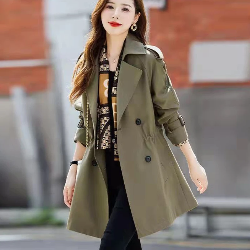 Весенне-осенняя ветровка средней длины женское свободное двубортное пальто в
