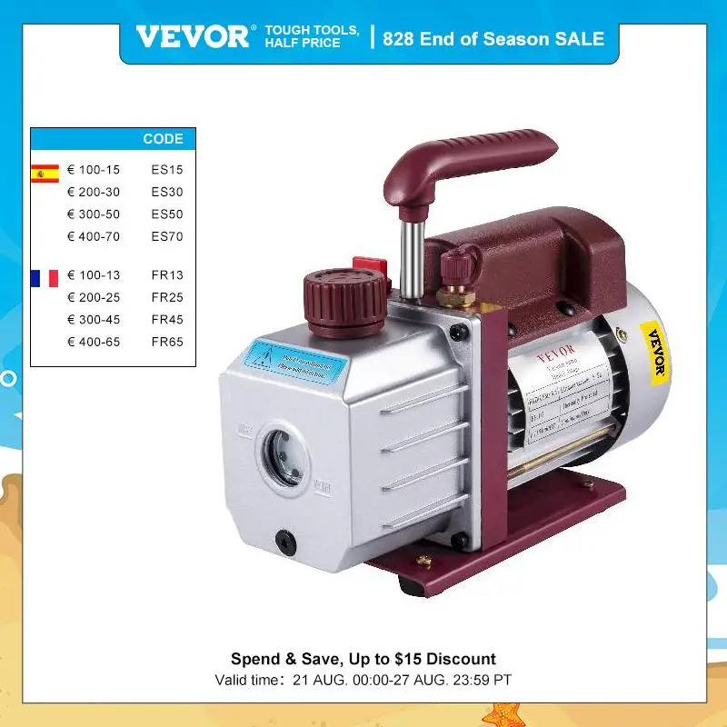 VEVOR 4.5CFM 1/3HP  HVAC Refrigerant Vacuum Pump Refrigeration Single-Stage Set for Household Air Conditioning Vacuum Packing