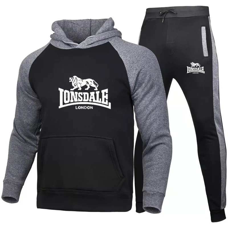 

Lion King Print New Men's Fashion Brand Cotton Sportswear Sweater + Pants Sports Suit Men's Autumn And Winter Warm Hooded Jacket