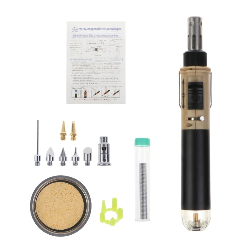 

10 in 1 Butane Gas Soldering Iron Portable Cordless Welding Torch Kit Electronic Ignition Gas Soldering Iron Temp Adjust 40JA
