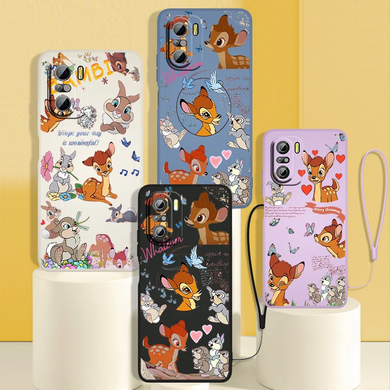 

Disney Fawn Bambi Cute Phone Case For Redmi K50 K40 Gaming K30 K30S 10 10C 10X 9A 9 9T 9C 9AT 8 8A 5G Liquid Rope Cover
