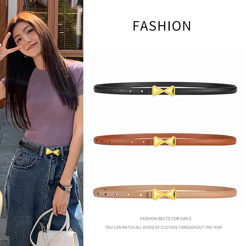 

Women's Cowhide BOW BELT Women's Minimalist Style Multicolor Fine Suit Dress Women Fashion Belts for High Quality Ladies