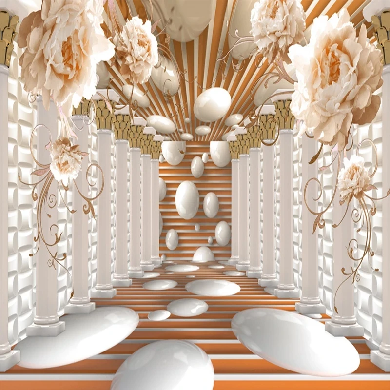 Фото Индивидуальные 3D-обои: Современное абстрактное искусство, колонны Рима, цветочные мотивы, настенное панно для гостиной, кабинета, спальни, 8D №5