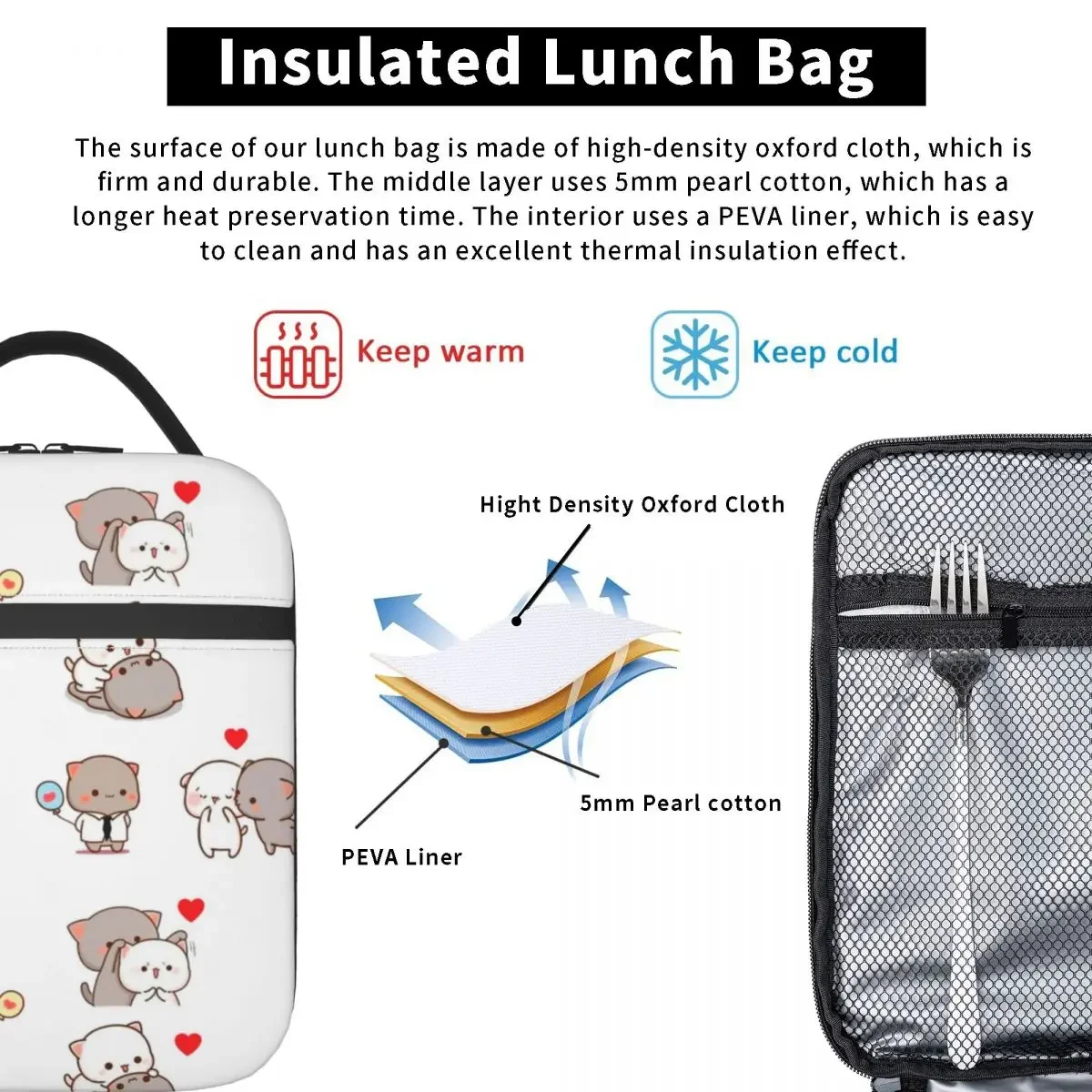 Моти Персик Кот и Гома Изолированные Сумки Для Обеда Термальный Контейнер