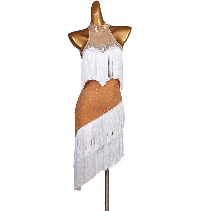 

Платье для латиноамериканских танцев, платье с бахромой для выступлений, платье для трёхступенчатых танцев с инкрустацией стразами, платье для выступлений Jitba