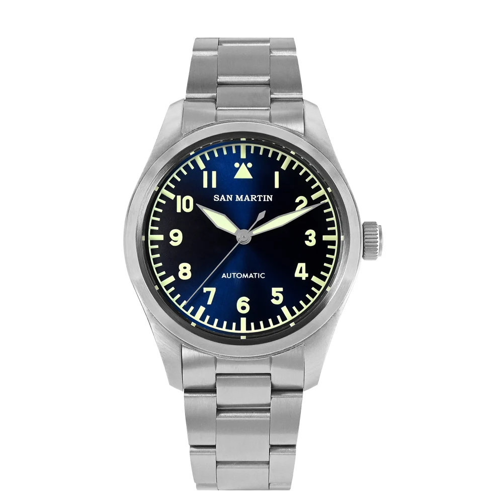 

San Martin Men Automatic Watch 39mm Pilot Luxury Mechanical Wristwatch Military Sapphire 10ATM Waterproof C3 Luminous NH35