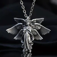 vintage silver color girls angel pendant necklace anniversary chain neck men womens birthday good lucky amulet necklace jewelry