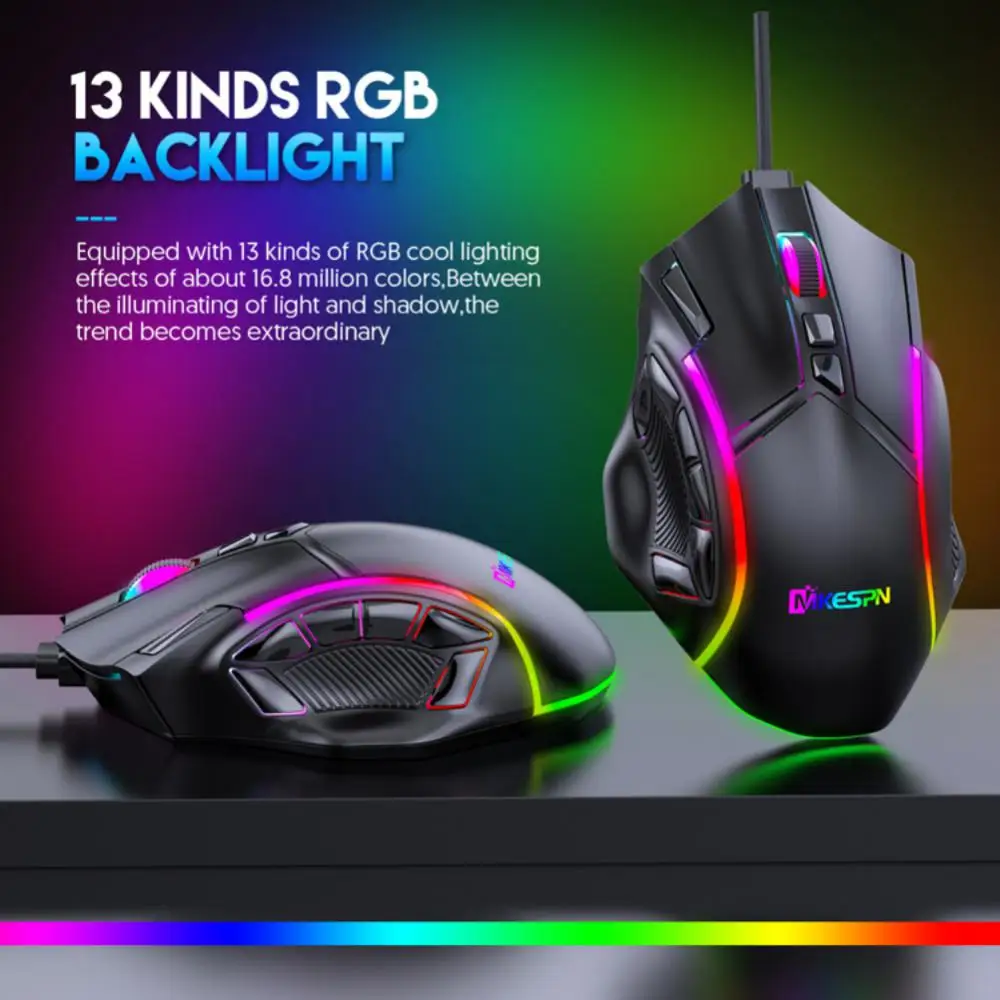 

Мышь Компьютерная RYRA игровая Проводная с RGB-подсветкой, 12800DPI12