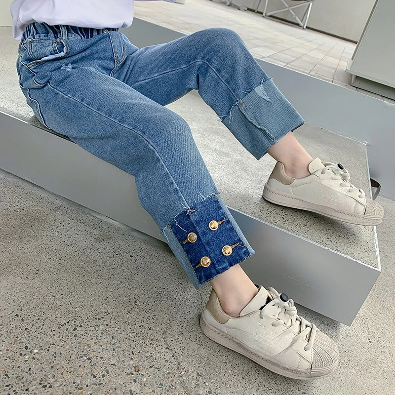 

2023 New fashion Girls Jeans Children Denim Pants pockets Kids Trousers Toddler Girl Fall Clothes Girls pencil Pants