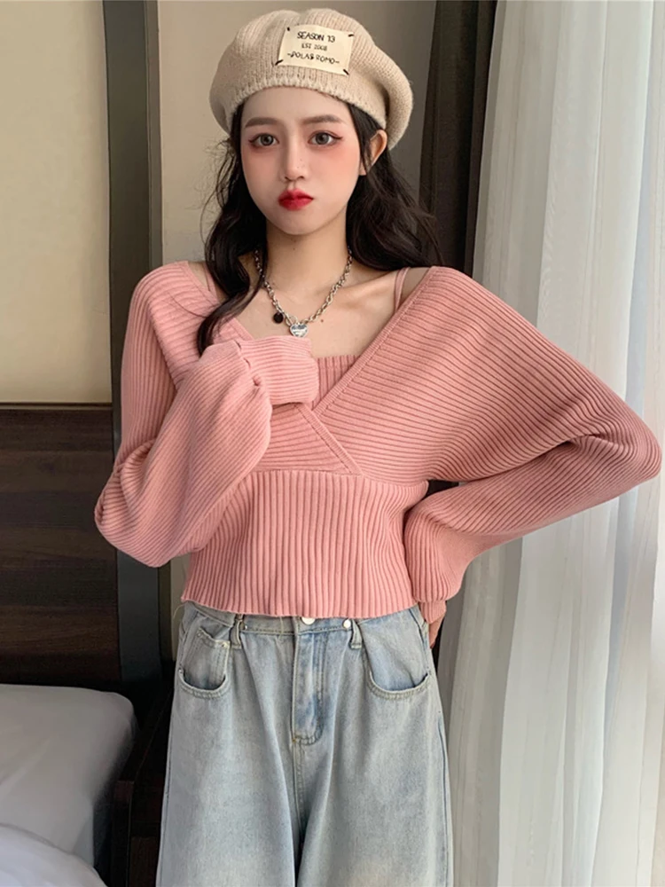 Женский трикотажный свитер с V-образным вырезом весна-осень