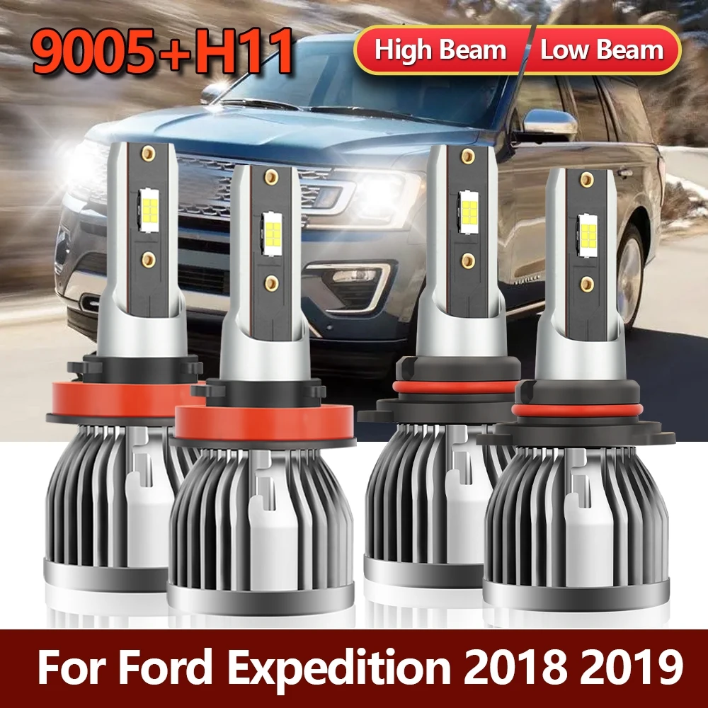 

4x LED Headlights Kit Combo Bulbs 9005 H11 High Low Front Car Headlamp Brightness CSP Lamps For Ford Expedition 2018 2019