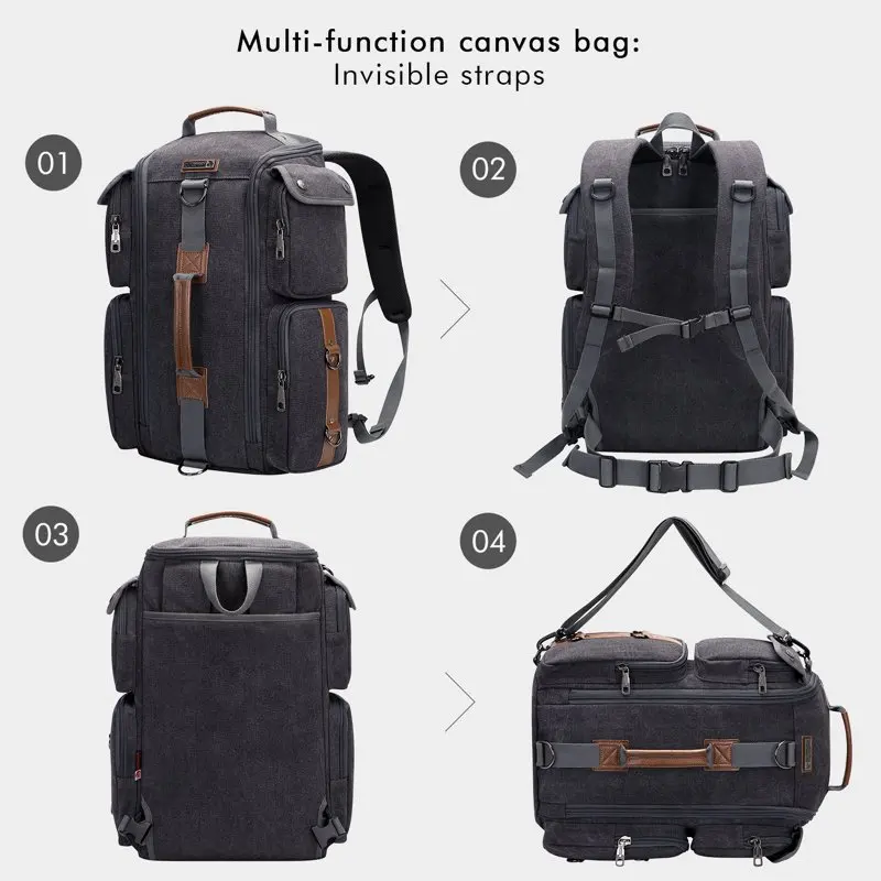 Travel Backpack for Men Carry On Canvas Backpack Outdoor Duffel Bag 6661 Black
