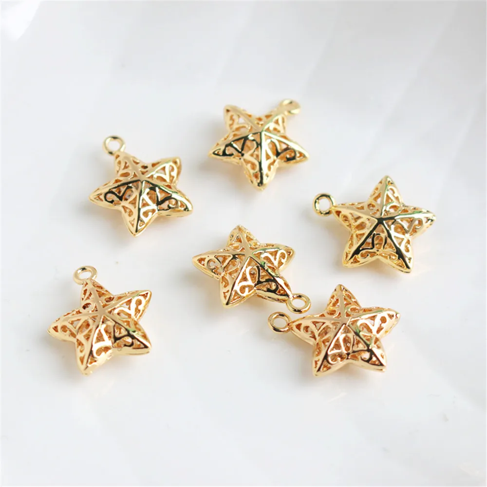 

14K copper wrapped gold colored hollow five pointed star pendant pearl jewelry link buckle DIY bracelet necklace accessories