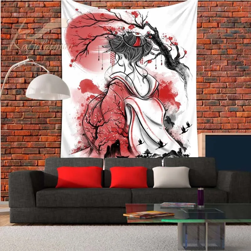 Гобелен в виде цветущей вишни домашний декор японском стиле украшение на стену