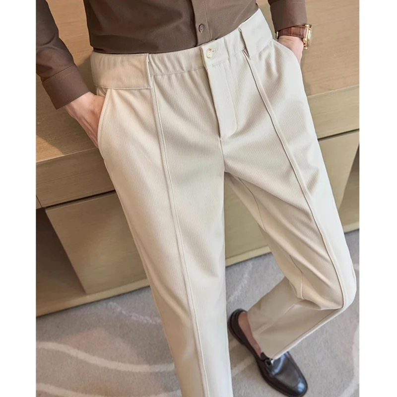 Черные модные мужские облегающие брюки зимние твидовые абрикосово-серые хаки