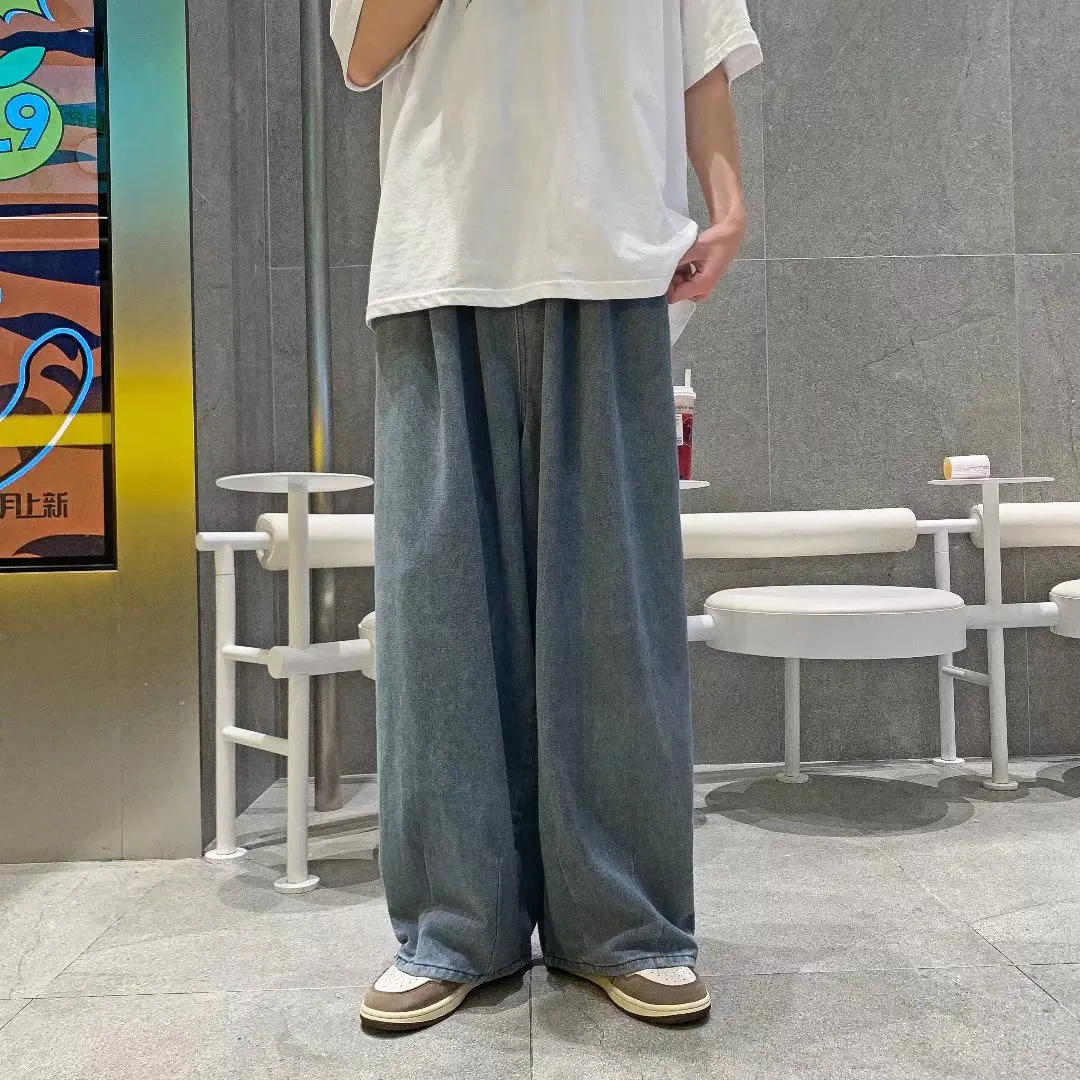 

Jeans Men and Women Thin High Street Fashion Brand Ins Loose Straight Pants Wide Leg Pants Spring and Autumn Casual Trousers