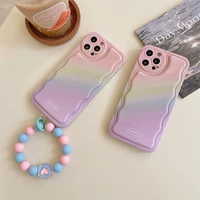 cute rainbow bead wrist strap lanyard female soft phone case for iphone 11 12 13 pro max x xs xr girl full lens protection cover