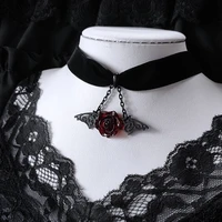 goth red rose black bat choker velvet necklace for women girl gift charm fashion jewelry accessories