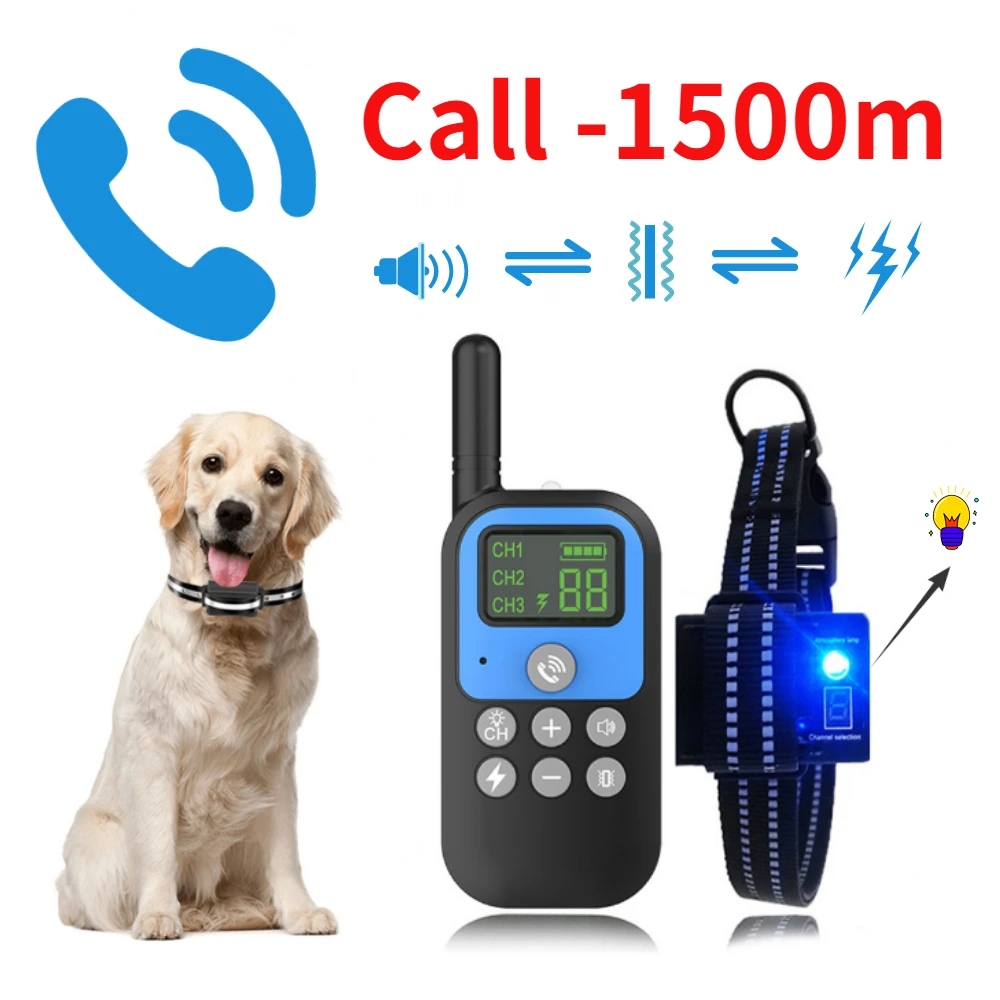 

Remote Electric Training 1500m Dog Intercom Voice Waterproof Collar Walkie-talkie Hunting Collar Dog Control Rechargeable Pet