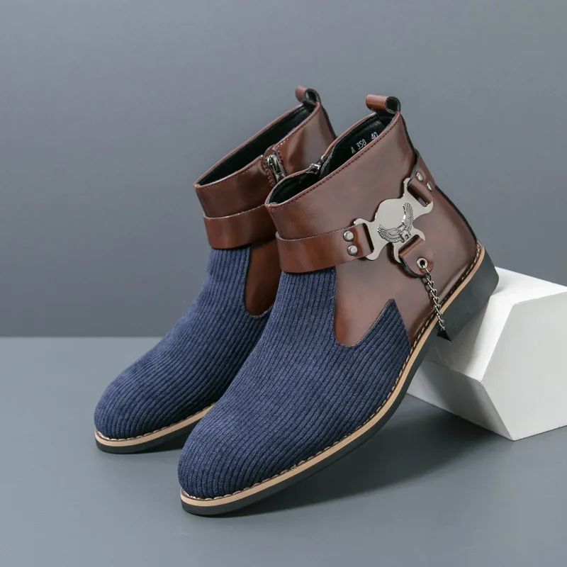 2024 осенне-зимние мужские ботинки повседневные удобные высокие на молнии с острым