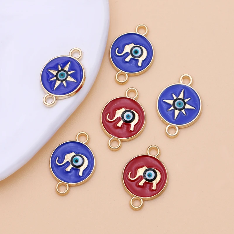 

Золотая эмаль, красный слон, голубая звезда, брикет, ручная работа, аксессуары для браслетов, 10 шт., 21 мм * 14 мм