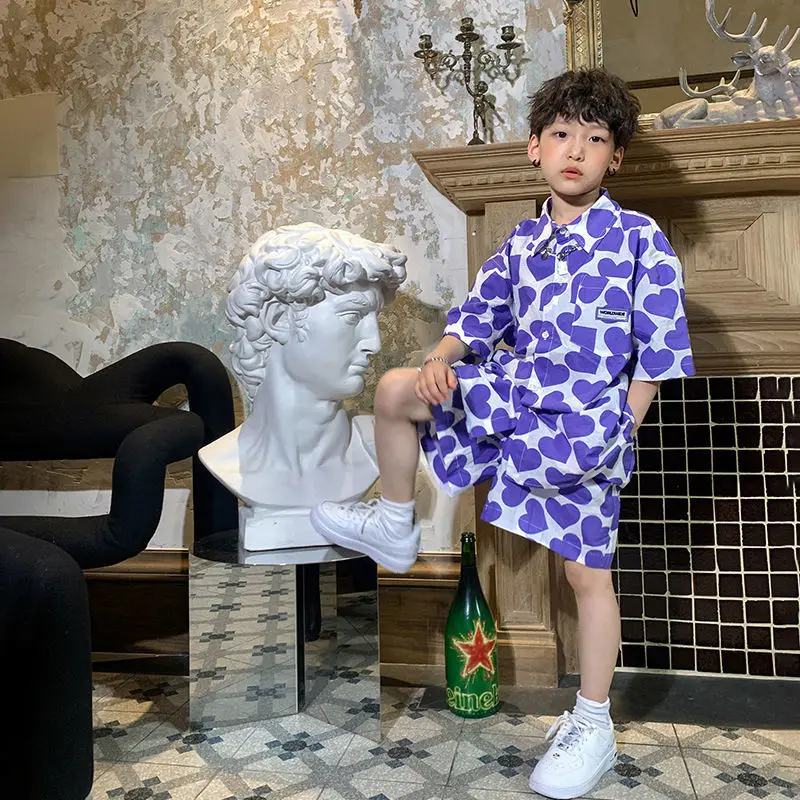 Boys and Girls Suits 2022 New Summer Clothing Shirt Fashionable Handsome Casual Loose Children's Summer Short Sleeve Pants