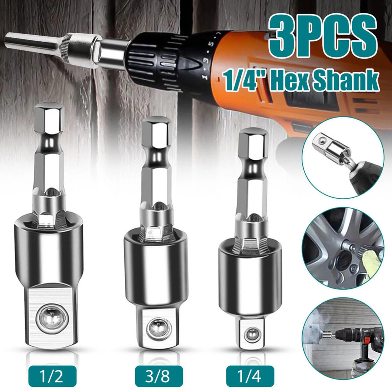 

Переходник для электродрели, с шестигранным хвостовиком на квадратный, с возможностью поворота на 1/4 дюйма, 3/8 дюйма, 1/2 дюйма