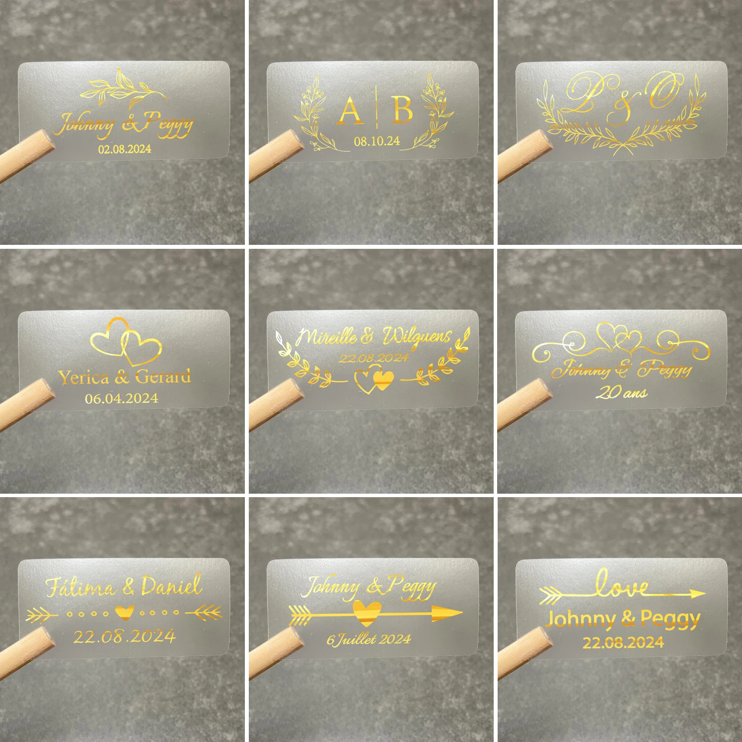 Прямоугольные свадебные наклейки на заказ прозрачные персонализированные с